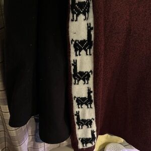 Men's Burgundy Crewneck Sweater with Llama Pattern